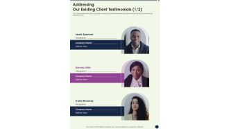 Business Consulting Service Addressing Our Existing Client Testimonials One Pager Sample Example Document
