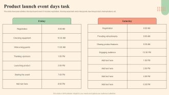 Business Event Day Activities Product Launch Event Days Task Diagrams PDF