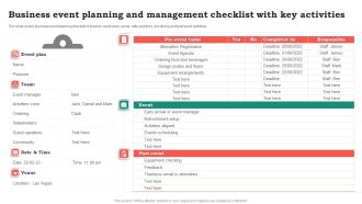 Business Event Planning And Management Checklist With Key Activities Template PDF