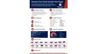 Business Fact Sheet Sample One Pager PDF Document PPT Template
