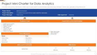 Business Intelligence And Big Project Mini Charter For Data Analytics Download PDF