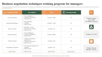 Business Negotiation Techniques Training Program For Managers Ppt File Gridlines PDF
