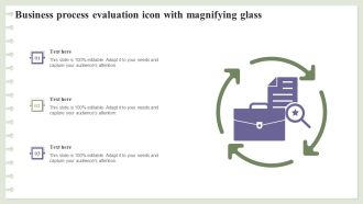 Business Process Evaluation Icon With Magnifying Glass Ppt Pictures Example File PDF