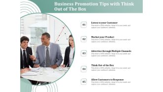Business Promotion Tips With Think Out Of The Box Ppt PowerPoint Presentation File Backgrounds PDF