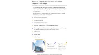 Business Property Development Investment Proposal Next Steps One Pager Sample Example Document