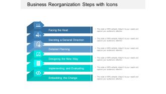 Business Reorganization Steps With Icons Ppt Powerpoint Presentation Infographic Template Themes