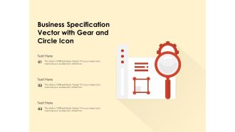 Business Specification Vector With Gear And Circle Icon Ppt PowerPoint Presentation Model Clipart PDF