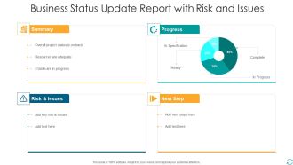 Business Status Update Report With Risk And Issues Background PDF