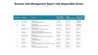 Business Task Management Report With Responsible Person Ppt PowerPoint Presentation File Structure PDF