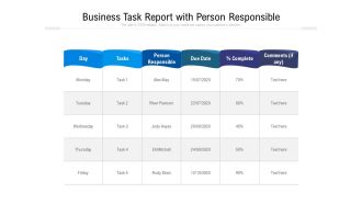 Business Task Report With Person Responsible Ppt PowerPoint Presentation Infographics Guide PDF