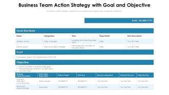 Business Team Action Strategy With Goal And Objective Ppt PowerPoint Presentation Inspiration Diagrams PDF