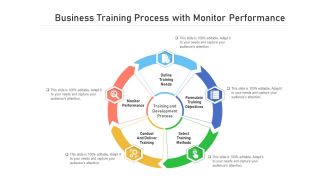 Business Training Process With Monitor Performance Ppt PowerPoint Presentation File Clipart Images PDF