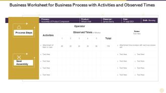 Business Worksheet For Business Process With Activities And Observed Times Guidelines PDF