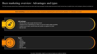 Buzz Marketing Strategies To Expand Campaign Reach Buzz Marketing Overview Advantages And Types Rules PDF