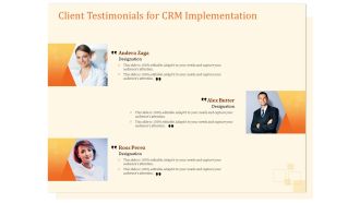 CRM Consulting Client Testimonials For CRM Implementation Ppt Model Format Ideas PDF