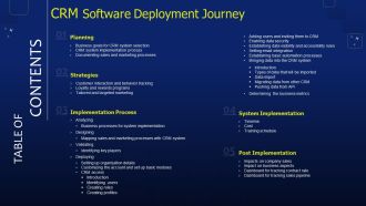 CRM Software Deployment Journey Table Of Contents Ppt Model Layout PDF