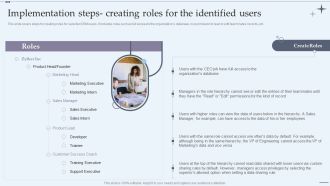 CRM System Implementation Stages Implementation Steps Creating Roles For The Identified Users Topics PDF