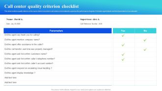 Call Center Quality Criterion Checklist Sample PDF