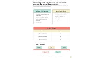 Case Study For Contractors Bid Proposal Residential Plumbing Services One Pager Sample Example Document
