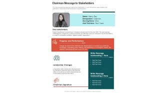 Chairman Message To Stakeholders One Pager Documents