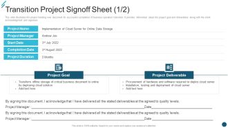 Change Execution Plan Transition Project Signoff Sheet Ppt PowerPoint Presentation File Inspiration PDF