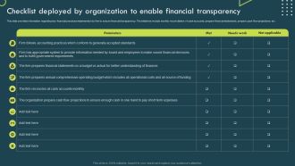 Checklist Deployed By Organization To Enable Financial Transparency Topics PDF