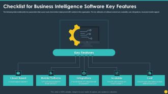 Checklist For Business Intelligence Software Key Features BI Transformation Toolset Icons PDF
