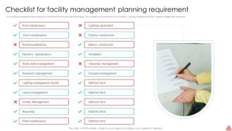 Checklist For Facility Management Planning Requirement Portrait PDF