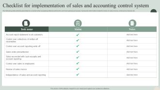Checklist For Implementation Of Sales And Accounting Control System Professional PDF