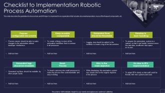Checklist To Implementation Robotic Process Automation Robotic Process Automation Technology Icons PDF