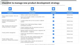 Checklist To Manage New Product Development Strategy Background PDF