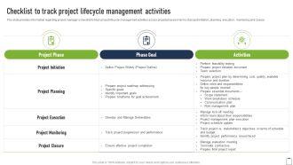 Checklist To Track Project Lifecycle Management Activities Project Managers Playbook Brochure PDF