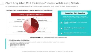 Client Acquisition Cost For Startup Overview With Business Details Mockup PDF