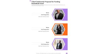 Client Testimonial Proposal For Funding Basketball Event One Pager Sample Example Document