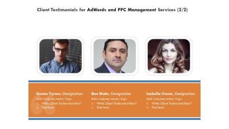 Client Testimonials For Adwords And PPC Management Services Diagrams PDF