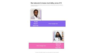 Client Testimonials For Business Brand Building Services One Pager Sample Example Document