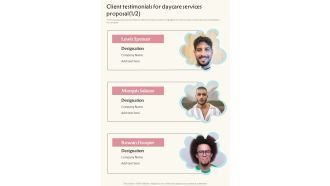 Client Testimonials For Daycare Services Proposal One Pager Sample Example Document