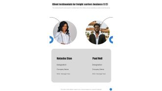 Client Testimonials For Freight Carriers Business One Pager Sample Example Document