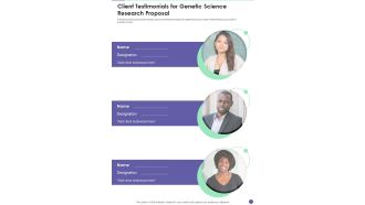 Client Testimonials For Genetic Science Research Proposal One Pager Sample Example Document