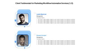Client Testimonials For Marketing Workflow Automation Services Management Ppt PowerPoint Presentation Slides Vector PDF