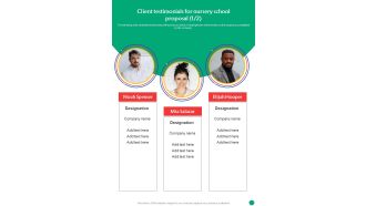 Client Testimonials For Nursery School Proposal One Pager Sample Example Document