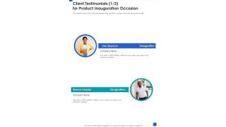 Client Testimonials For Product Inauguration Occasion One Pager Sample Example Document