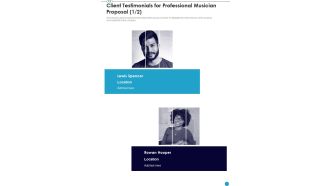 Client Testimonials For Professional Musician Proposal One Pager Sample Example Document