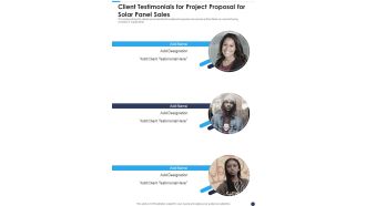 Client Testimonials For Project Proposal For Solar Panel Sales One Pager Sample Example Document