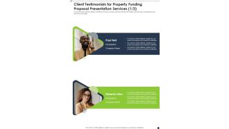 Client Testimonials For Property Funding Proposal Presentation Services One Pager Sample Example Document