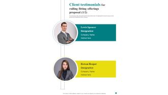 Client Testimonials For Railing Fitting Offerings Proposal One Pager Sample Example Document