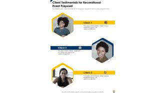 Client Testimonials For Recreational Event Proposal One Pager Sample Example Document