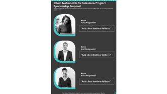 Client Testimonials For Television Program Sponsorship Proposal One Pager Sample Example Document