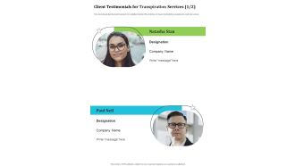 Client Testimonials For Transpiration Services One Pager Sample Example Document