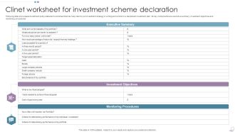 Clinet Worksheet For Investment Scheme Declaration Topics PDF